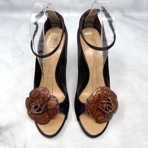 Giuseppe Zanotti Vintage Y2K Leather Croc Flower Silk Mary Jane Heels Black 39